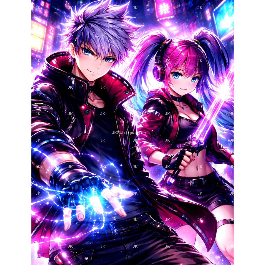 Diseño Digital Anime Neón con Energía para Sublimación y DTF