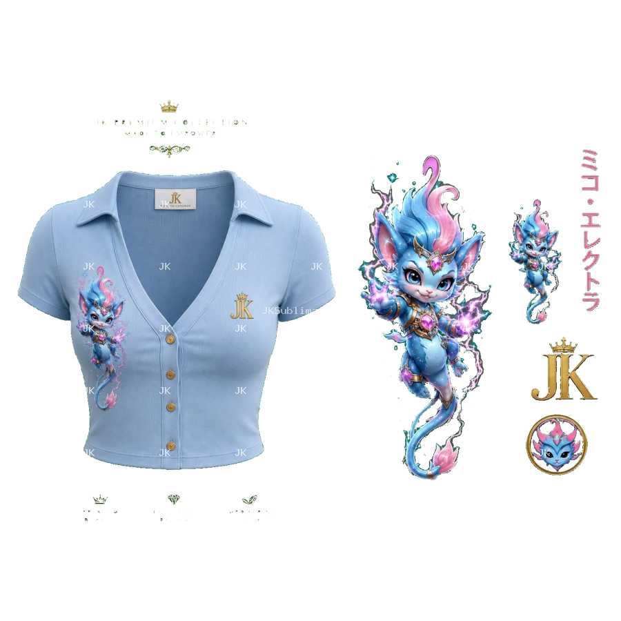 Diseño Digital Premium Criatura Mágica Azul 3D JK para Blusa de Mujer