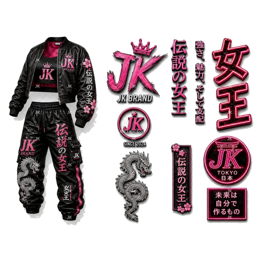 Diseño Digital Reina Urbana JK Negro y Rosa para Conjunto de Mujer