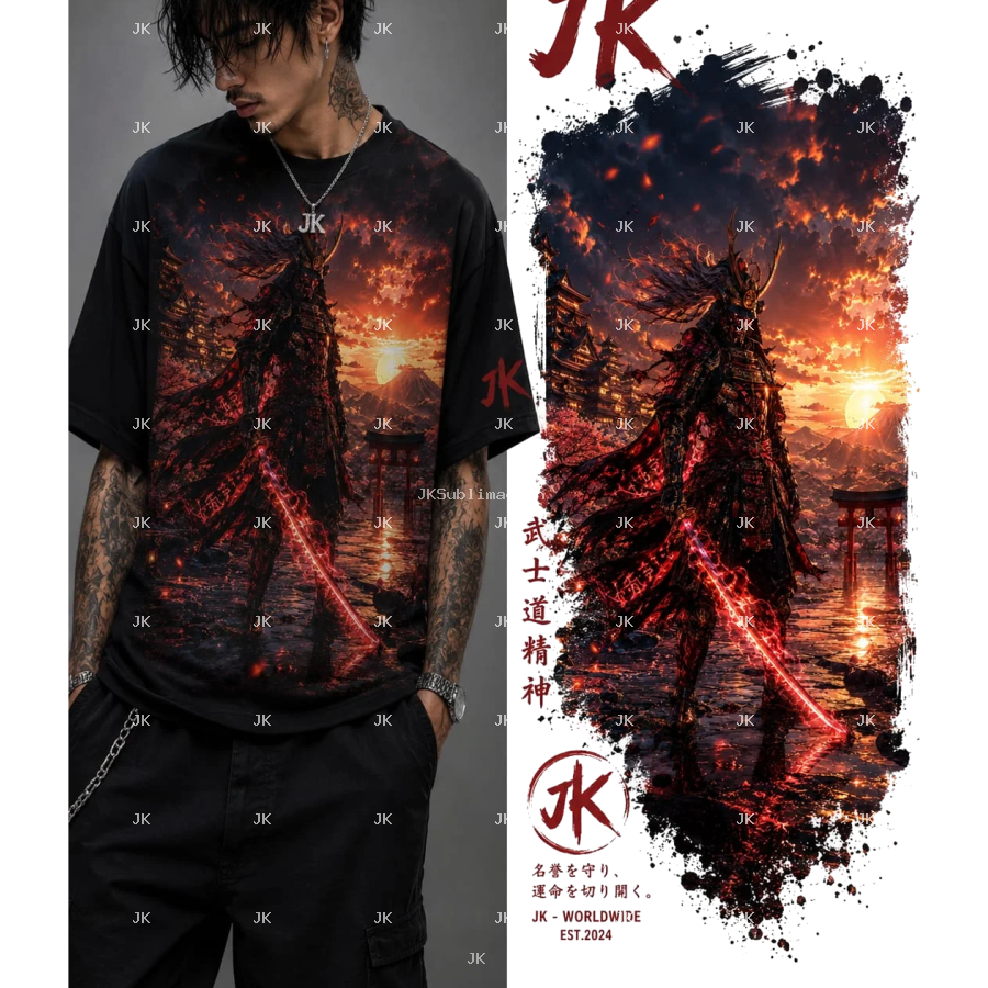 Diseño Digital JK Samurai al Atardecer – para Camisa de Hombre