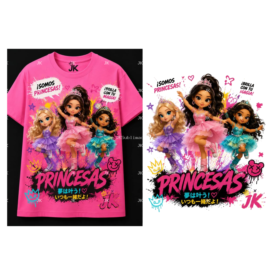 Diseño Digital 3D JK Princesas para Ropa de Niña