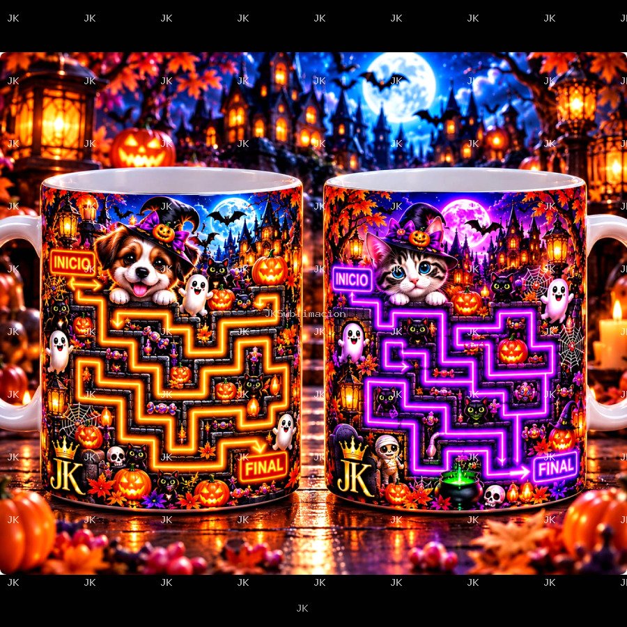 Pack de 2 Laberintos Halloween Terror para Taza 11 oz – 300 DPI