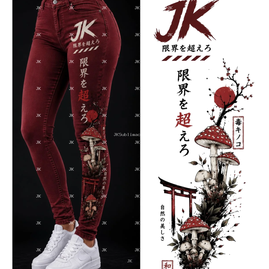 Diseño Digital JK Hongos Japoneses 3D para Pantalón de Mujer