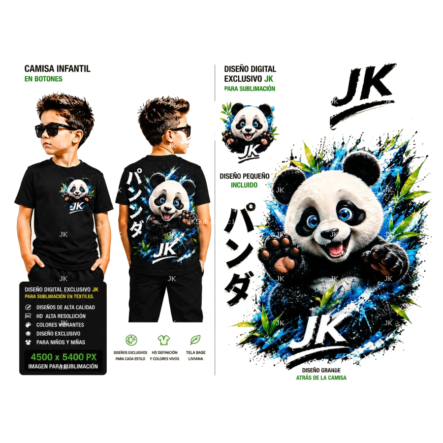 Diseño Digital Panda JK para Niño – Sublimación y DTF