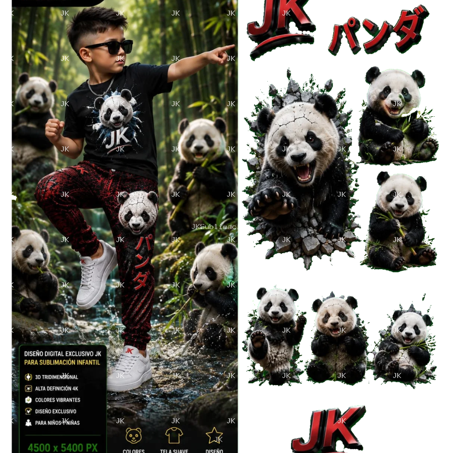 Diseño Digital Pandas JK para Niño – Sublimación y DTF