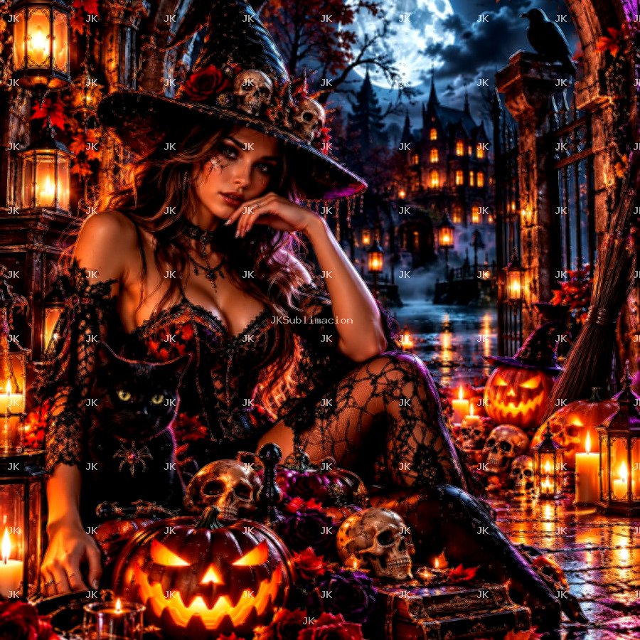 Cuadro Halloween – Bruja bajo la Luna – 4500 × 5400 px