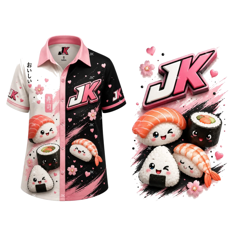 Diseño Digital 3D JK Sushi Kawaii Rosa para Camisa de Niño