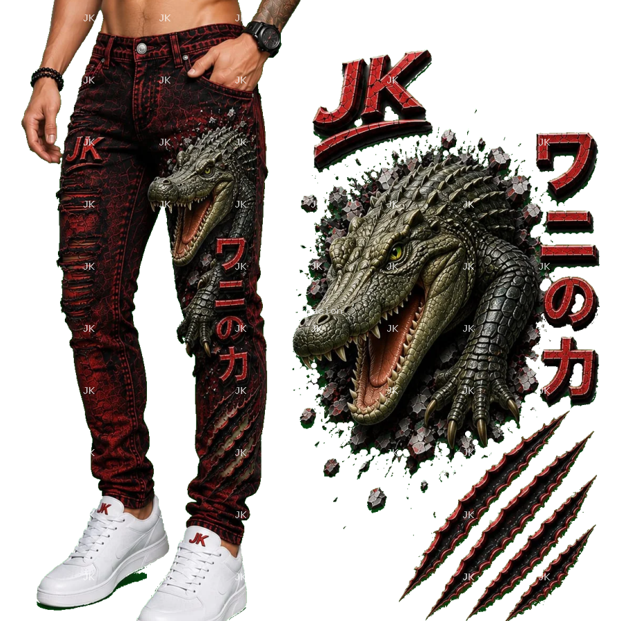 Diseño Digital JK Cocodrilo 3D Urbano para Pantalón de Hombre