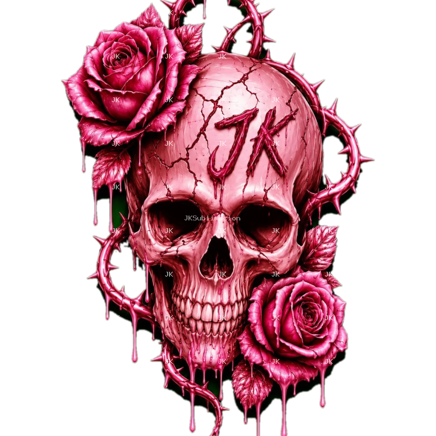 Diseño Digital 3D Calavera Rosa con Rosas y Espinas JK para Mujer
