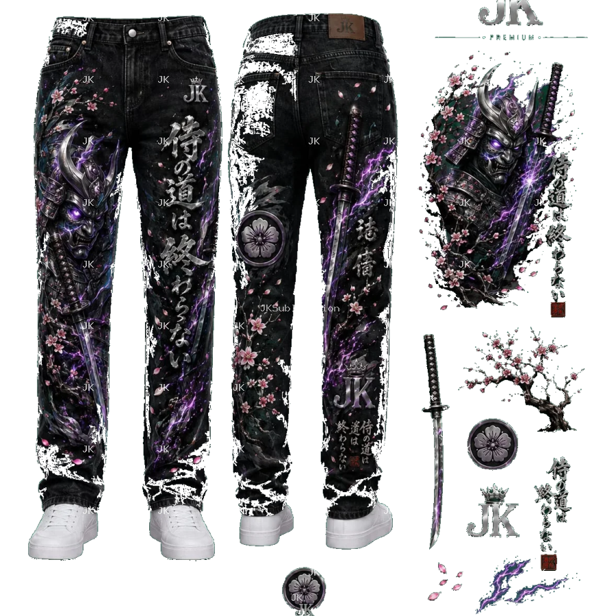 Diseño Digital Premium Samurái Japonés 3D JK para Pantalón de Hombre