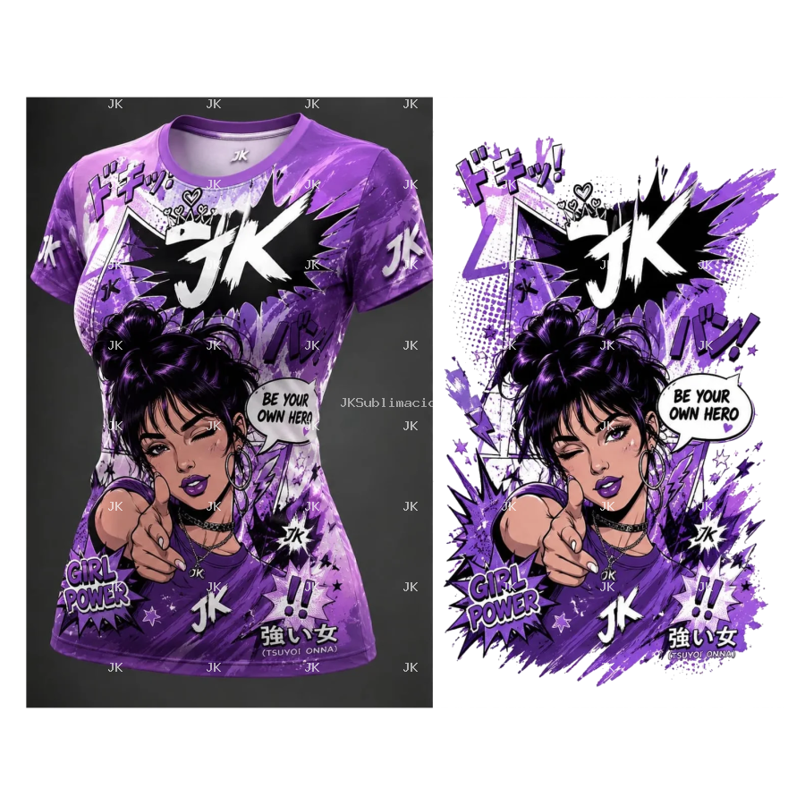 Diseño Digital JK Estilo Manga Urbano Morado para Camisa de Mujer