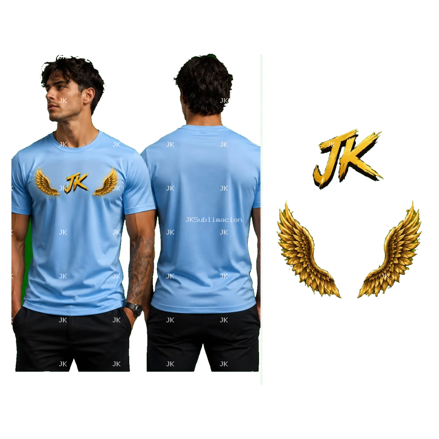 Diseño Digital JK Alas Doradas 3D para Camisa de Hombre