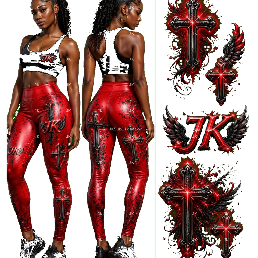 Diseño Digital JK Cruces Rojas para Ropa de Mujer – Sublimación y DTF