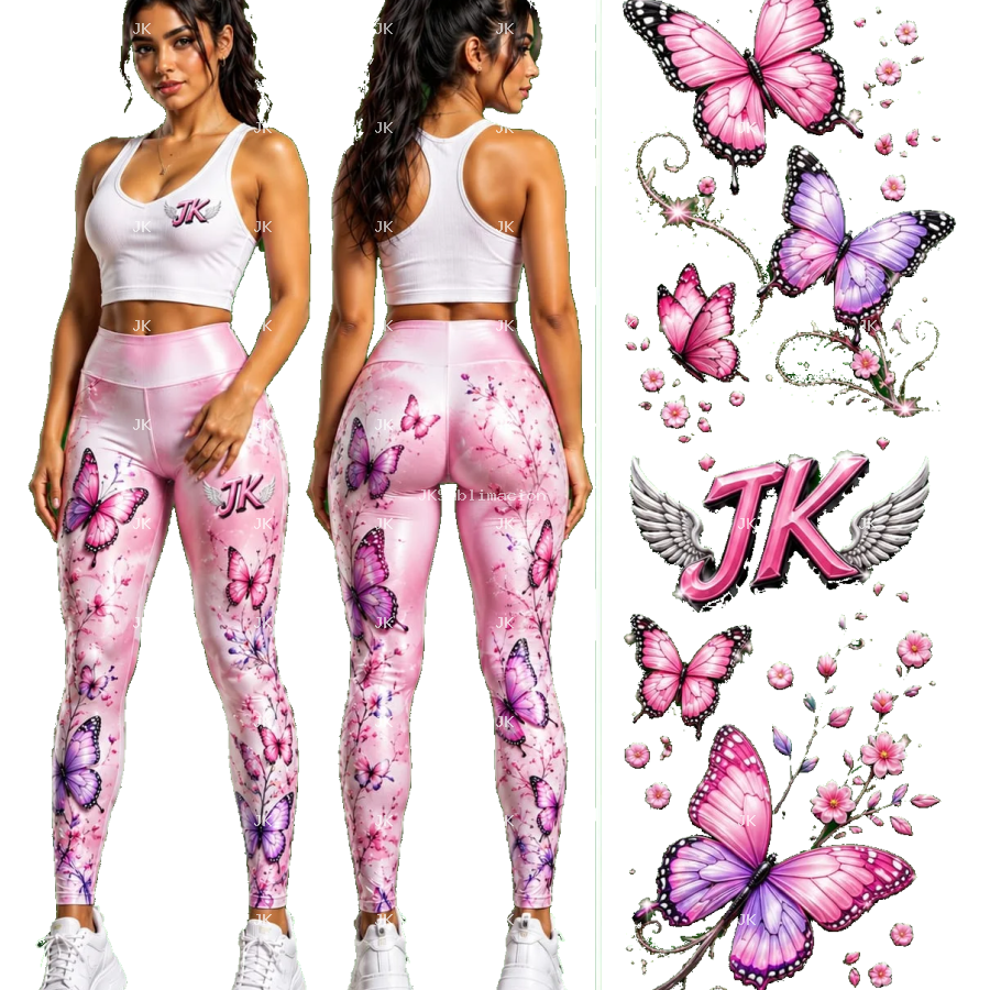 Diseño Digital JK Mariposas Rosadas para Ropa de Mujer – Pantalón y Top – Sublimación y DTF