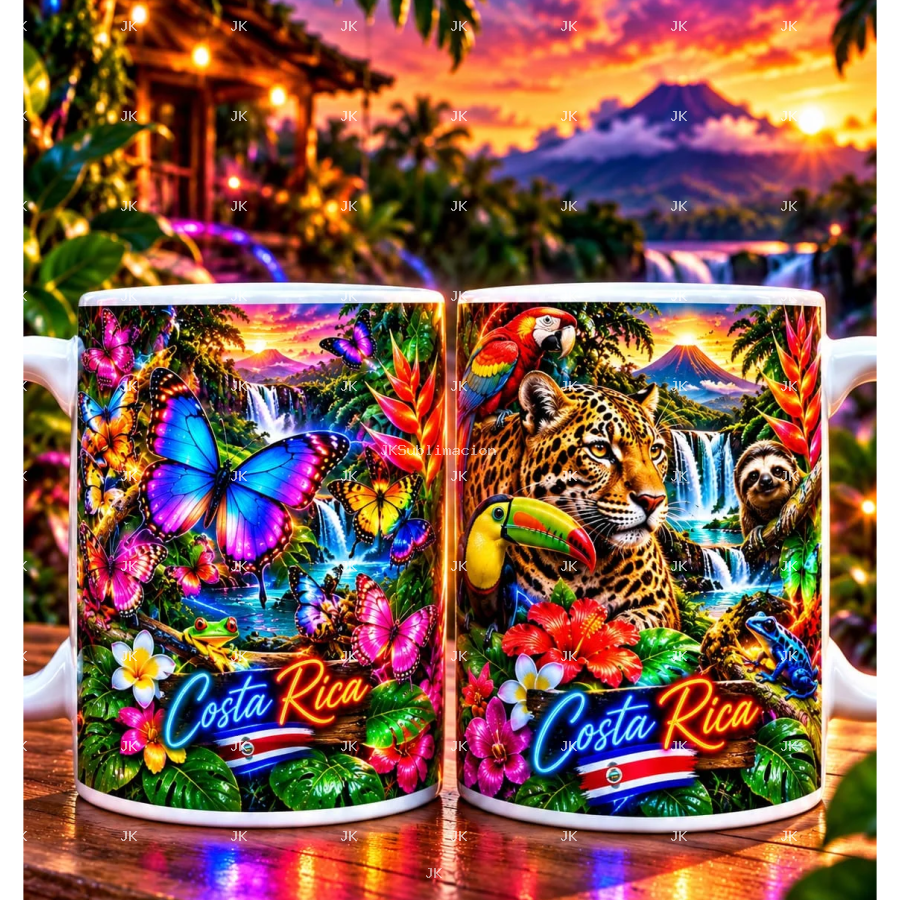 Taza 11 oz – Costa Rica Mariposas y Fauna Tropical 🇨🇷 | Diseño para Sublimación