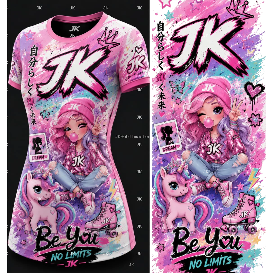 Diseño Digital 3D JK Be You Chica y Unicornio para Mujer