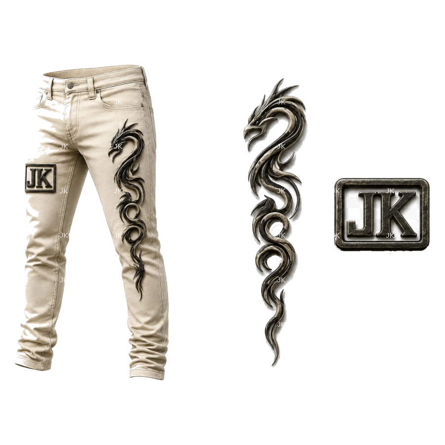 Diseño Digital JK Serpiente Tribal Metálica – para Pantalón de Hombre