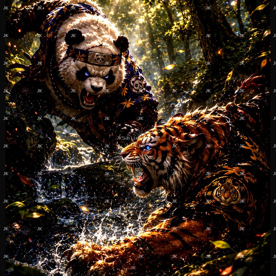 Cuadro Digital HD Batalla Épica Oso y Tigre | 4500x5400 PNG
