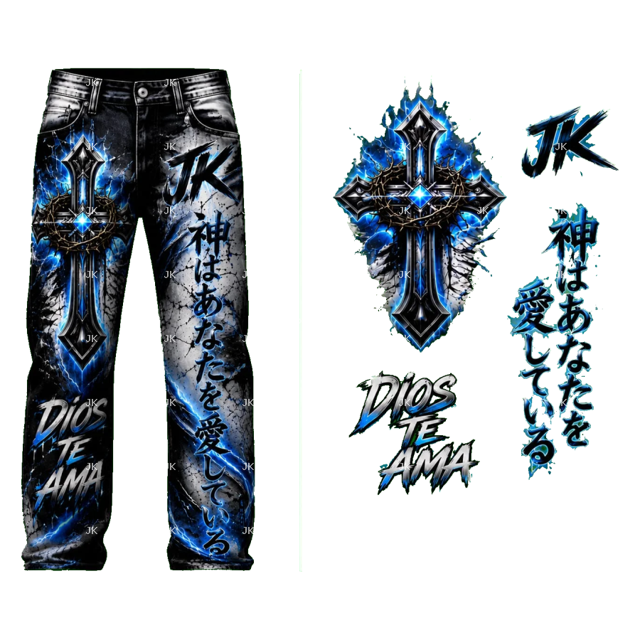 Diseño Digital JK Cruz Azul 3D Dios Te Ama para Pantalón de Hombre