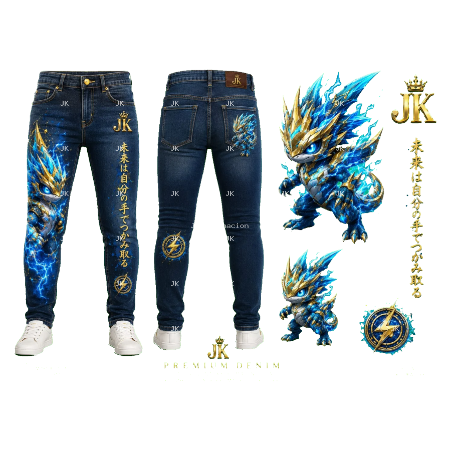 Diseño Digital Premium Dragón Azul 3D JK para Pantalón de Hombre