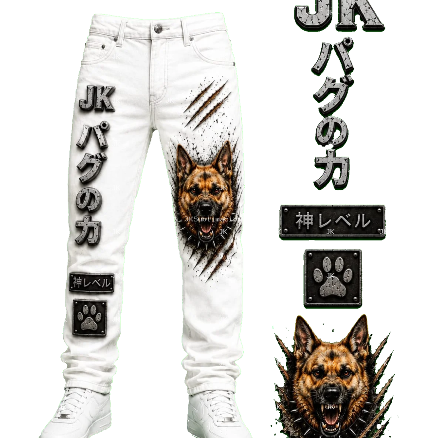 Diseño Digital JK Perro Guardián 3D para Pantalón de Hombre