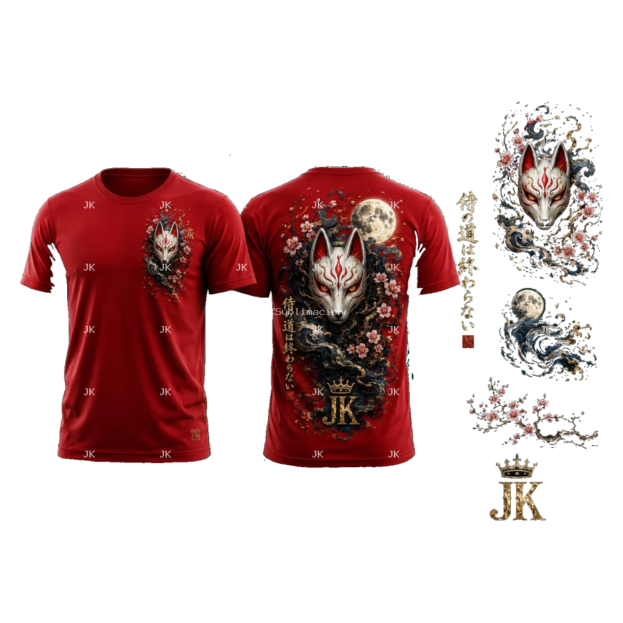 Diseño Digital Máscara Kitsune Japonesa JK para Camisa de Hombre