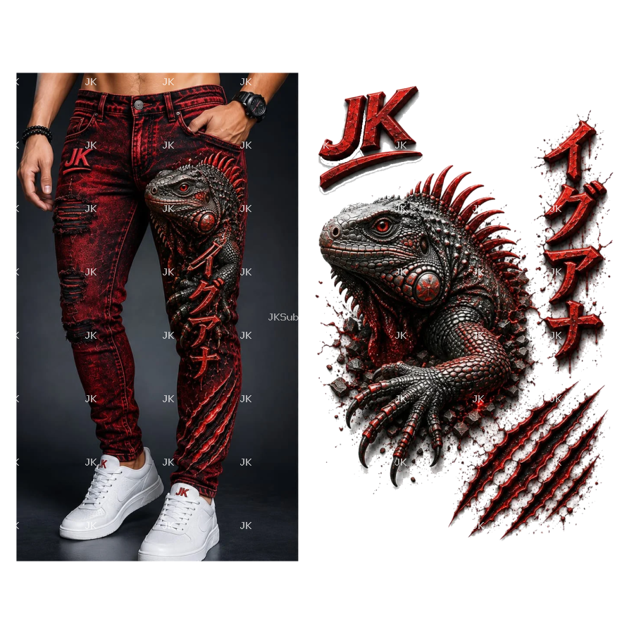 Diseño Digital JK Dinosaurio Raptor Japonés para Pantalón de Hombre