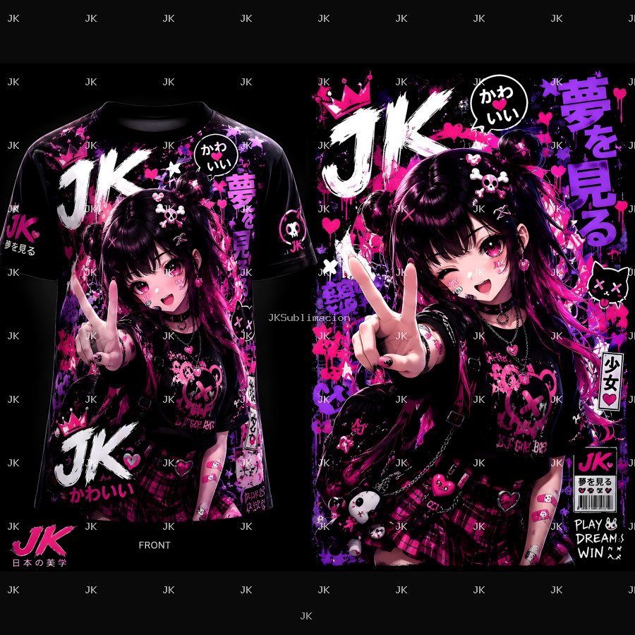 Diseño Digital JK Chica Japonesa Anime Kawaii para Camisa o Pantalón de Mujer