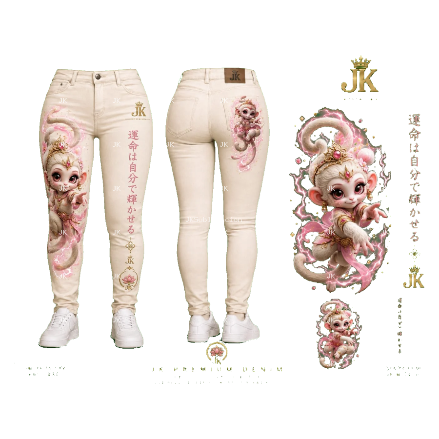 Pantalón JK Mono Místico Rosa y Dorado – Diseño Digital Premium 4500 × 5400 PNG