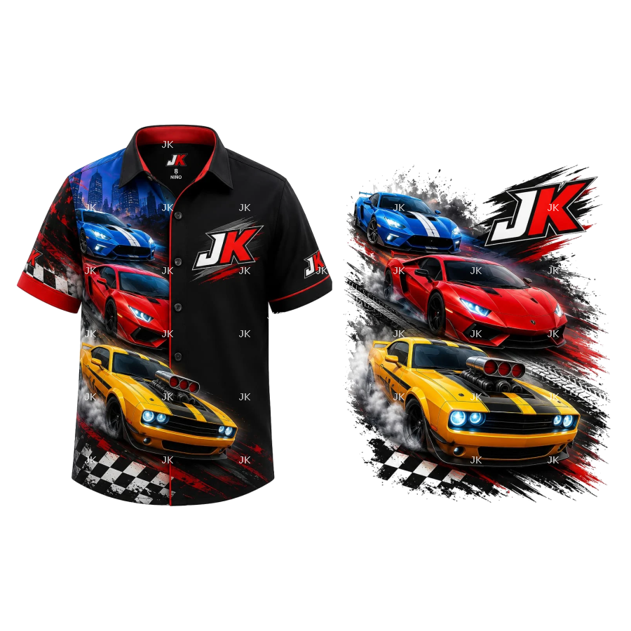 Diseño Digital Carros Deportivos de Carreras para Camisa de Niño – JK