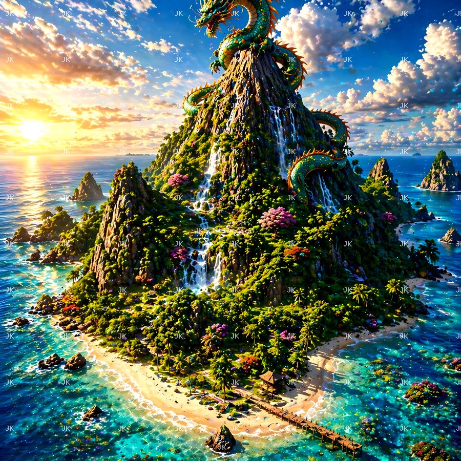 Montaña Tropical con Dragón Épico – 4500x5400