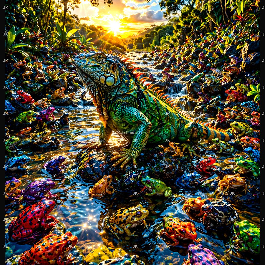Iguana y Ranas Selva Dorada 4K | Diseño Sublimación 4500x5400