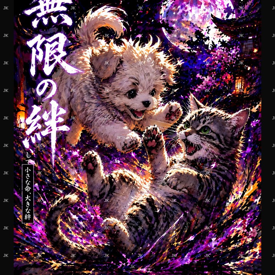 Gato y Perro Amistad Manga 4K | Diseño Sublimación 4500x5400