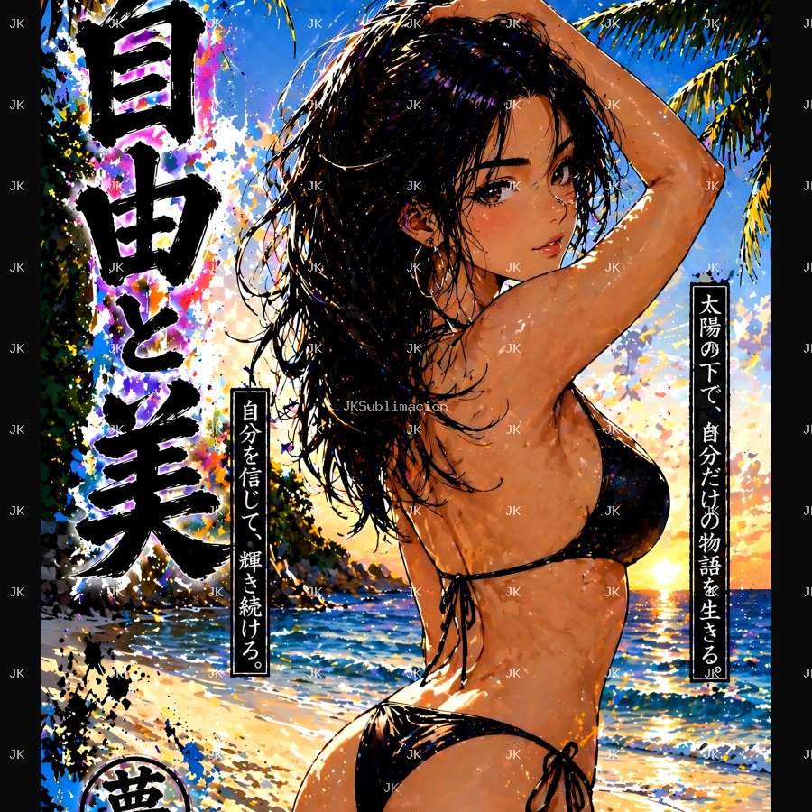 Mujer Manga en la Playa 4K | Diseño Sublimación 4500x5400