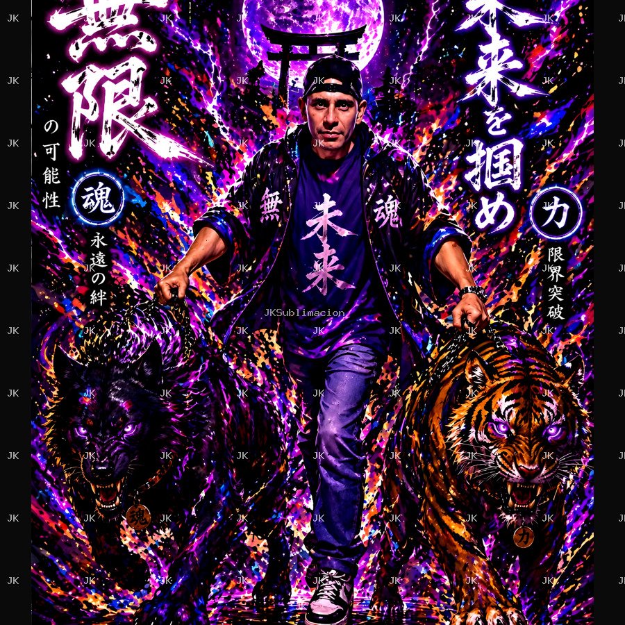 Lobo y Tigre con Guerrero Manga 4K | Diseño Sublimación 4500x5400