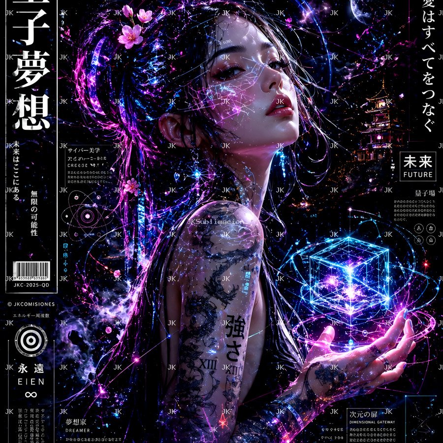 Chica Anime con Cubo de Energía – Arte Japonés Místico 4500x5400 PNG Transparente para Sublimación