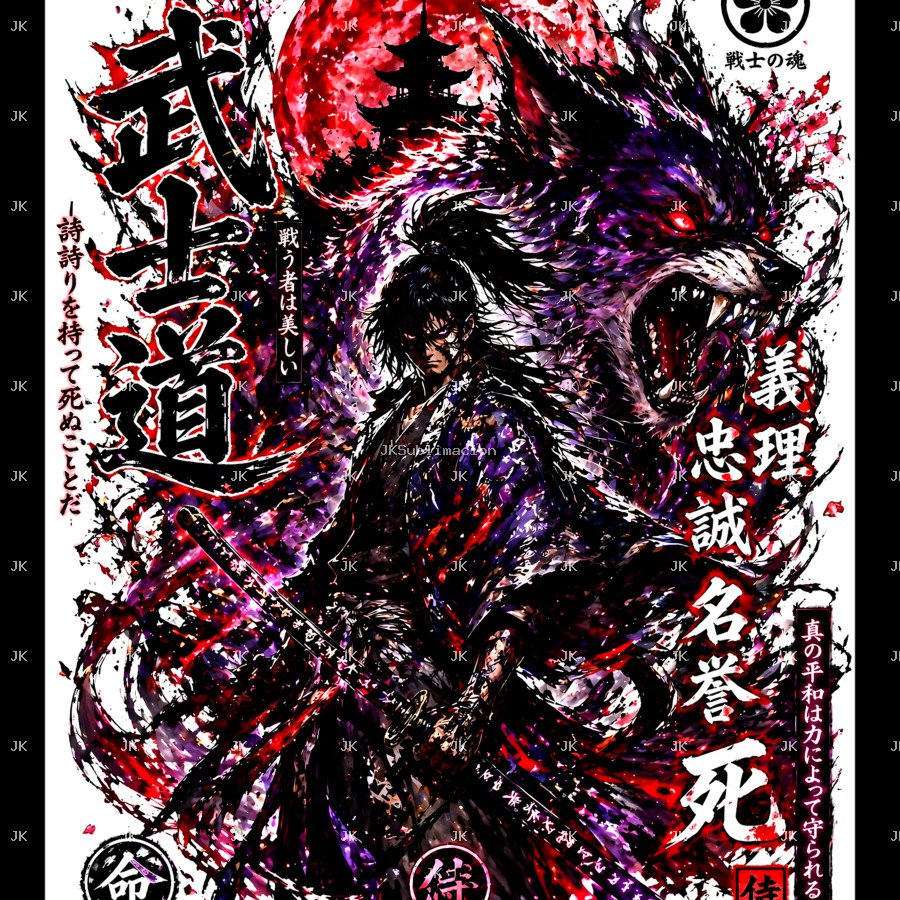 Samurái con Calavera Demonio – Arte Anime Japonés Oscuro 4500x5400 PNG Transparente para Sublimación
