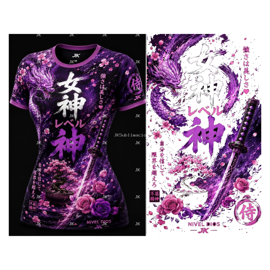 Camisa Mujer Samurai JK – Katana Sakura Anime PNG Transparente 4500x5400