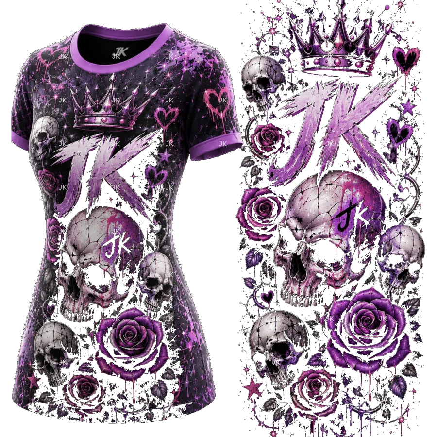 JK Purple Skull Roses | Diseño Gótico Premium para Camisa Sublimada PNG