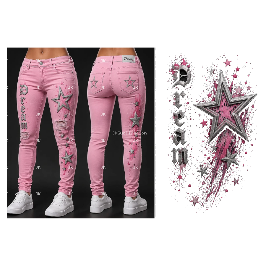 ✨ Pantalón Mujer JK Rosado | Estrellas Brillantes 3D PNG Transparente