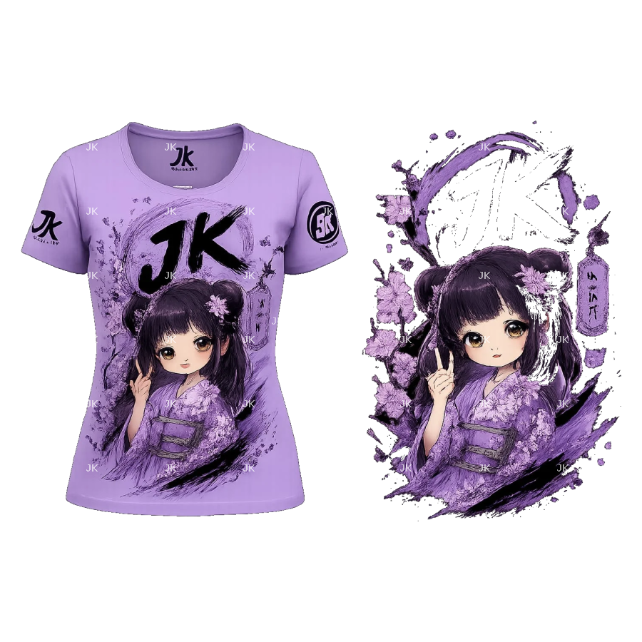 Camisa Mujer Anime JK Morada 3D | Diseño Japonés Elegante PNG