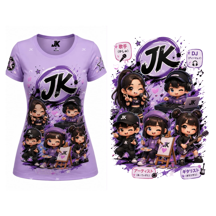 Camisa Niña Anime JK Morada 3D | Diseño Kawaii Japonés PNG