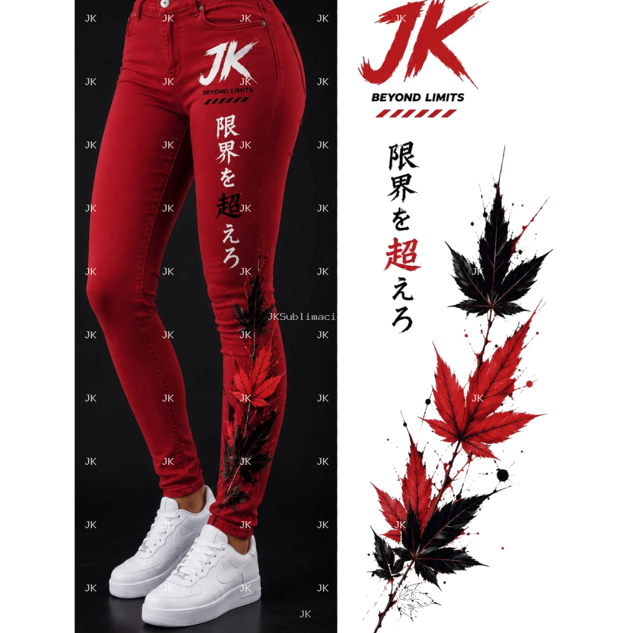JK Red & Black Leaf Denim Jeans