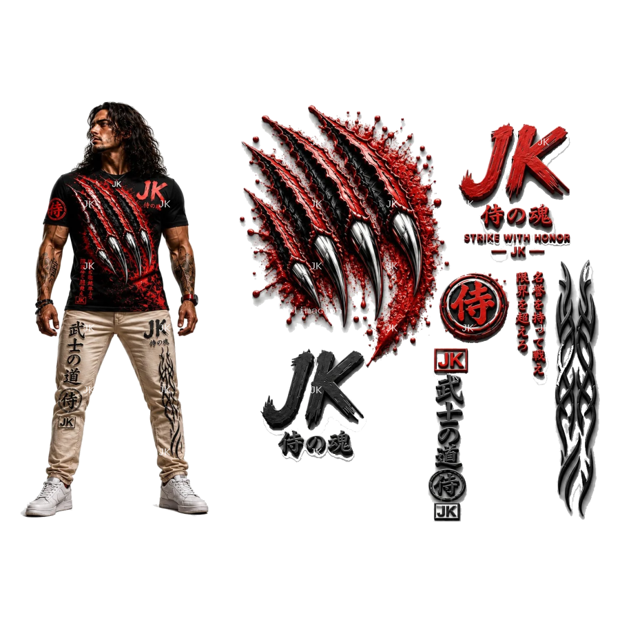 Diseño para Sublimación JK – Garra Salvaje Roja Estilo Japonés | 4500x5400 px