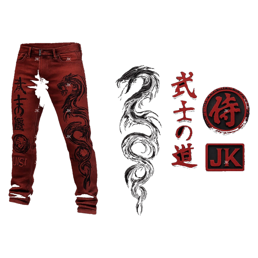 Diseño para Sublimación – Pantalón JK Naranja con Dragón Japonés Premium | 4500x5400 px