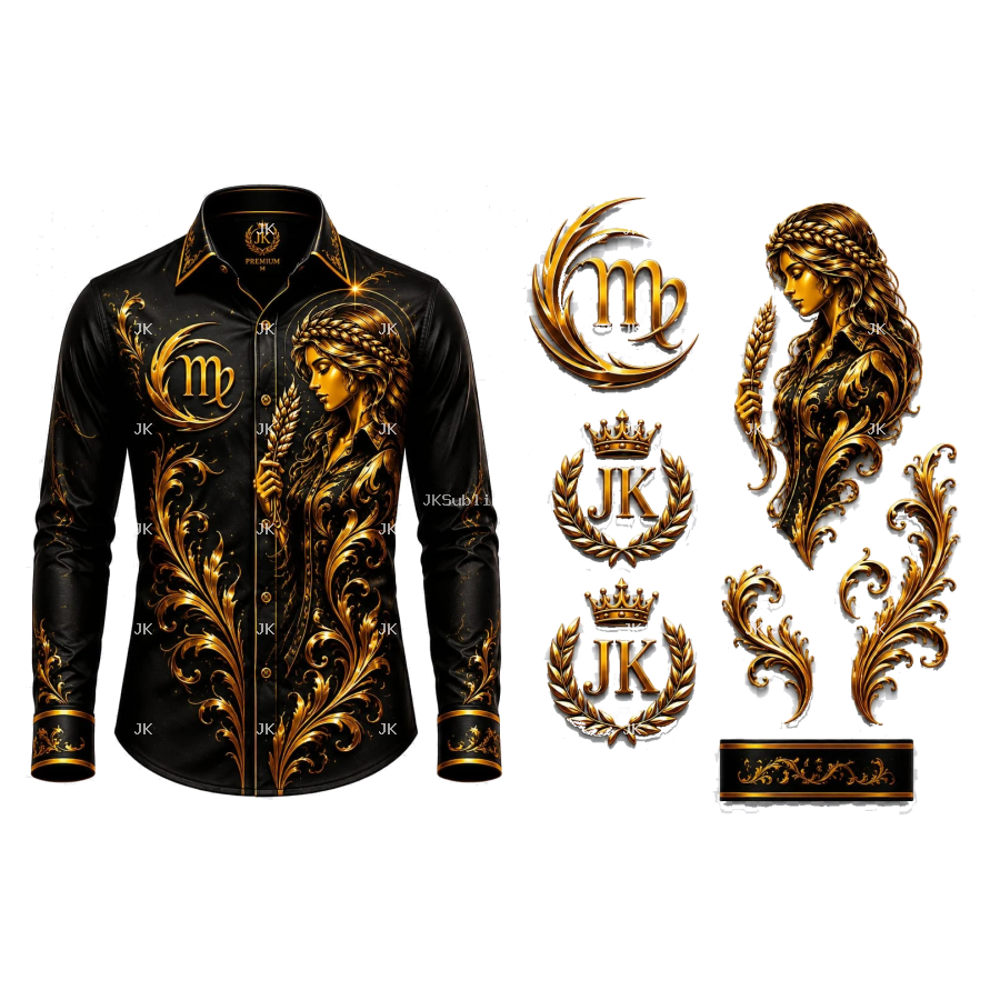 Diseño para Sublimación – Camisa JK Virgo Dorada Edición Premium Luxury | 4500x5400 px