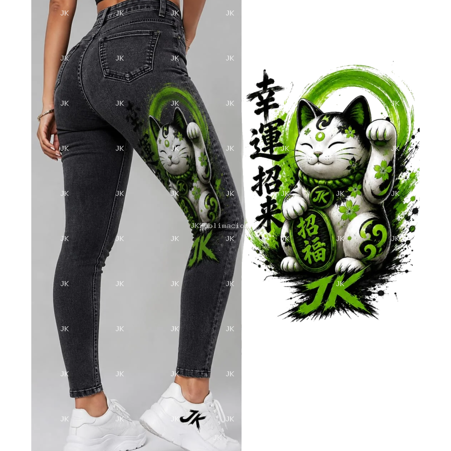 JK Lucky Cat Neon Green – Diseño Premium HD 4500x5400