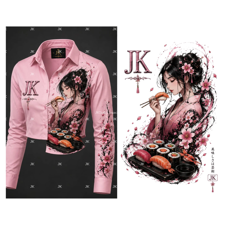 JK Geisha Sushi Elegance – Blusa Rosada para Mujer – 4500x5400