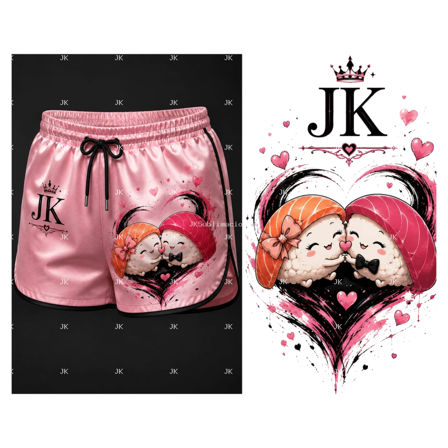JK Sushi Enamorados Kawaii – Short Rosado para Mujer – 4500x5400