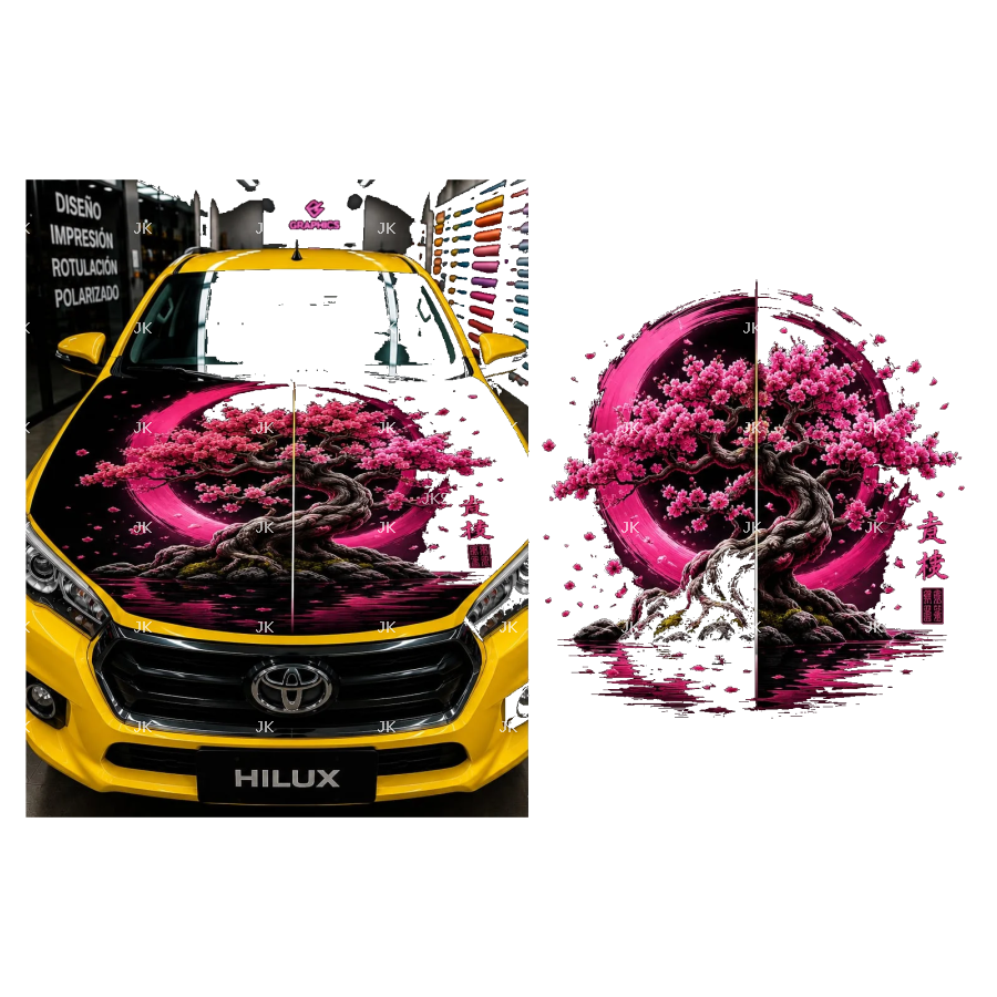 Árbol Sakura de Luna Rosa – Diseño para Tapa de Toyota Hilux – 4500x5400